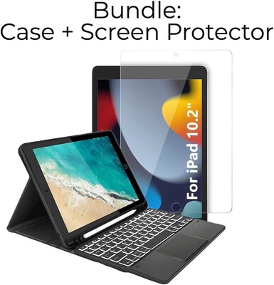 SaharaCase Apple iPad 10.2 (9th Gen 2021) Protection Bundle, Keyboard Case with Tempered Glass Screen, Black