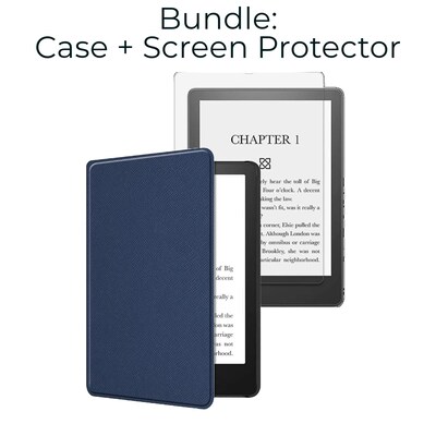 SaharaCase Kindle Paperwhite (11th Gen 2021-2023) Protection Bundle, Folio Case & Tempered Glass Screen, Blue (TB00191-ZD-T22)