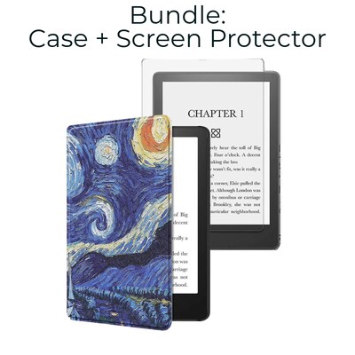 SaharaCase Kindle Paperwhite (11th Gen 2021-2023) Protection Bundle, Folio Case & Tempered Glass Screen, Blue/White