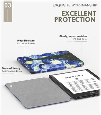 SaharaCase Kindle Paperwhite (11th Gen 2021-2023) Protection Bundle, Folio Case & Tempered Glass Screen, Blue/White