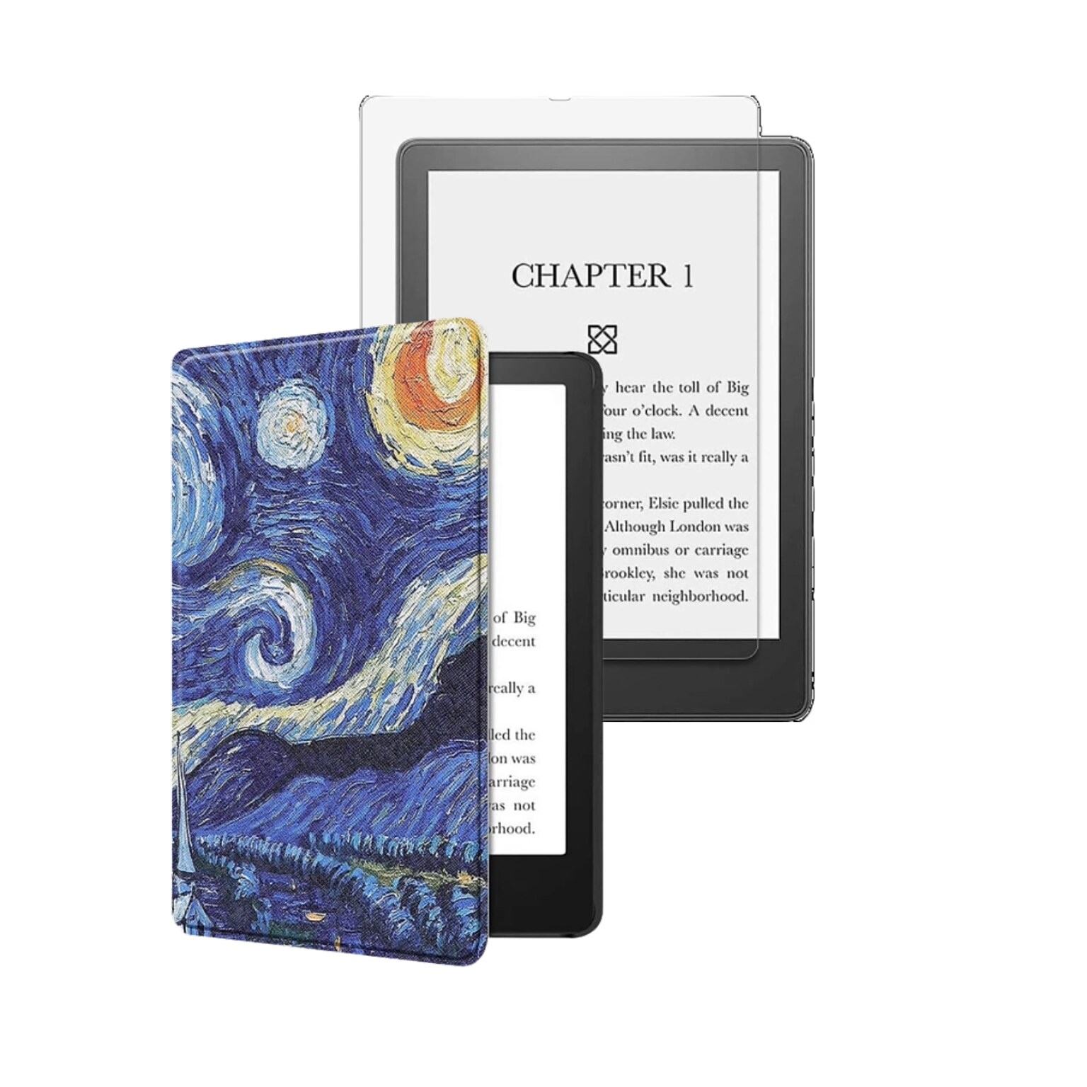 SaharaCase Kindle Paperwhite (11th Gen 2021-2023) Protection Bundle, Folio Case & Tempered Glass Screen, Blue/White