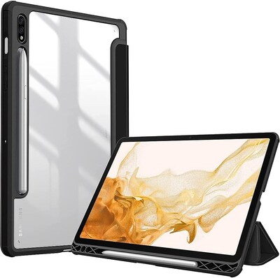 SaharaCase Samsung Galaxy Tab S8 Protection Bundle, Folio Case with Tempered Glass Screen, Clear/Black