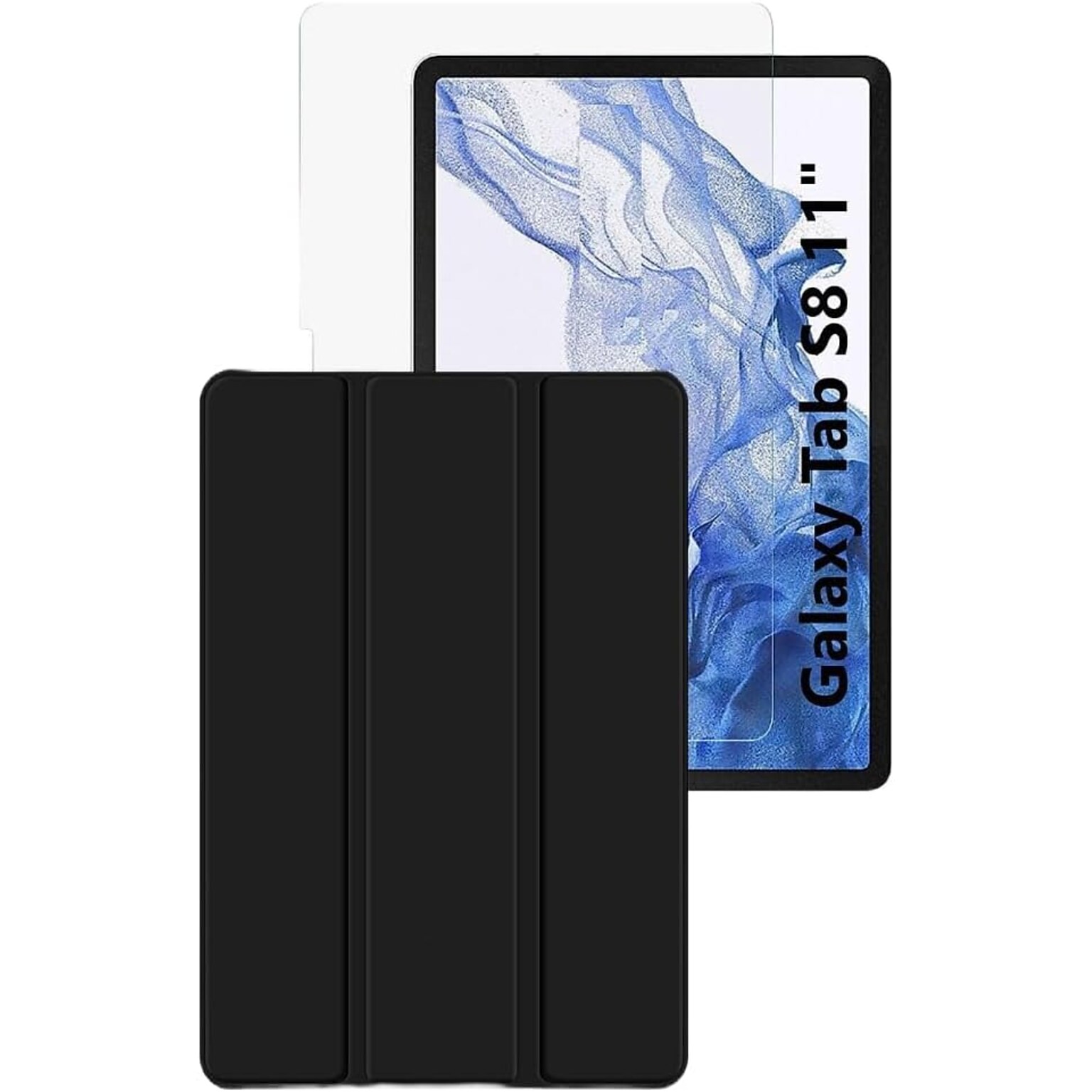 SaharaCase Samsung Galaxy Tab S8 Protection Bundle, Folio Case with Tempered Glass Screen, Clear/Black