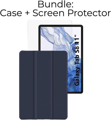 SaharaCase Samsung Galaxy Tab S8 Protection Bundle, Folio Case with Tempered Glass Screen, Clear/Navy Blue