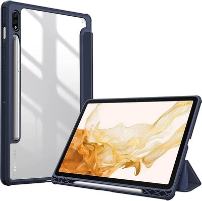 SaharaCase Samsung Galaxy Tab S8 Protection Bundle, Folio Case with Tempered Glass Screen, Clear/Navy Blue