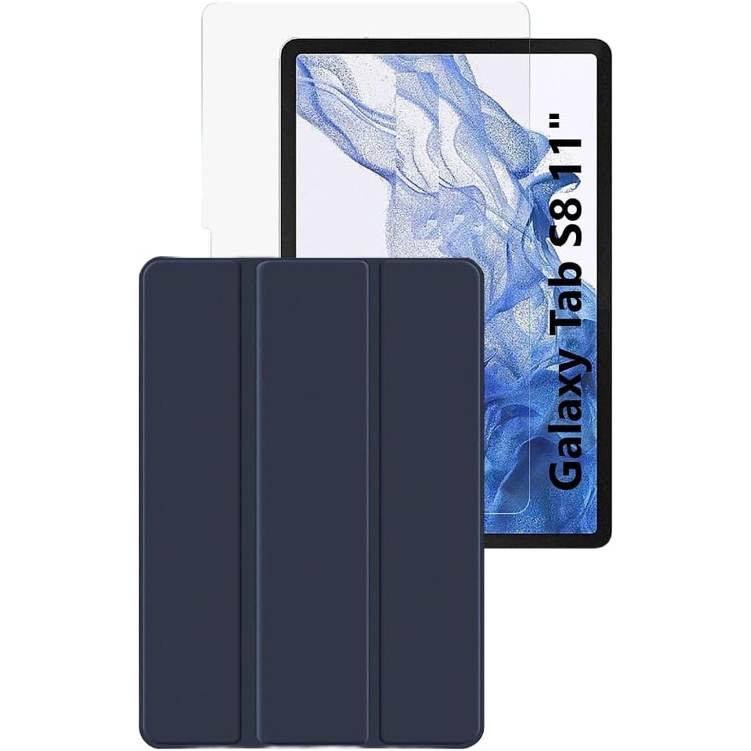 SaharaCase Samsung Galaxy Tab S8 Protection Bundle, Folio Case with Tempered Glass Screen, Clear/Navy Blue
