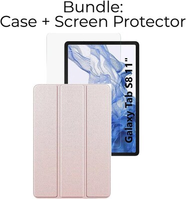 SaharaCase Samsung Galaxy Tab S8 Protection Bundle, Folio Case with Tempered Glass Screen, Clear/Pink