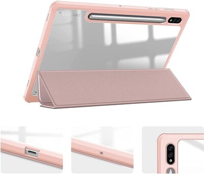 SaharaCase Samsung Galaxy Tab S8 Protection Bundle, Folio Case with Tempered Glass Screen, Clear/Pink