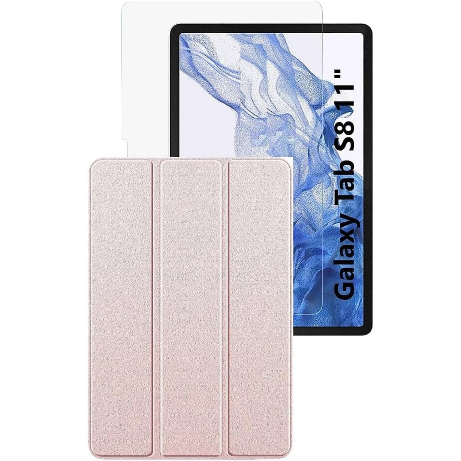SaharaCase Samsung Galaxy Tab S8 Protection Bundle, Folio Case with Tempered Glass Screen, Clear/Pink