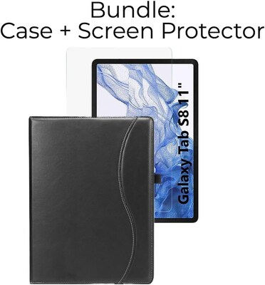 SaharaCase Samsung Galaxy Tab S8 Protection Bundle, Business Series Case with Tempered Glass Screen, Black