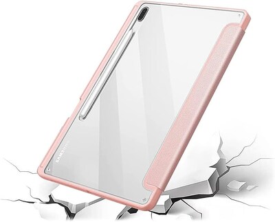 SaharaCase Samsung Galaxy Tab S8+ and Tab S7 FE Protection Bundle, Folio Case with Tempered Glass Screen, Clear/Pink