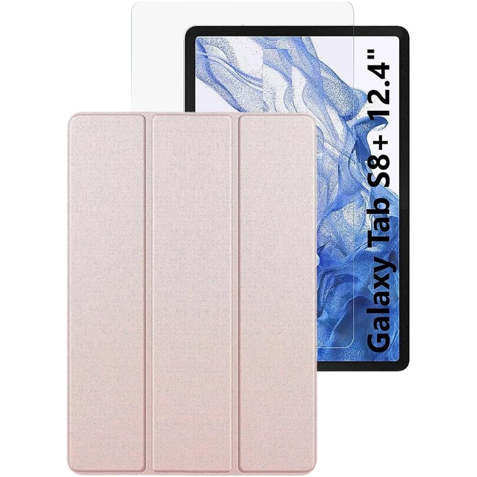 SaharaCase Samsung Galaxy Tab S8+ and Tab S7 FE Protection Bundle, Folio Case with Tempered Glass Screen, Clear/Pink