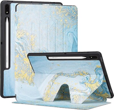 SaharaCase Samsung Galaxy Tab S8+ Protection Bundle, Multi-Angle Folio Case with Tempered Glass Screen, Blue Marble