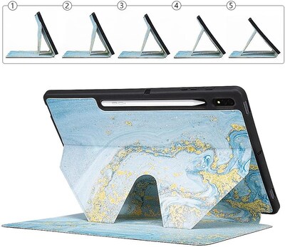 SaharaCase Samsung Galaxy Tab S8+ Protection Bundle, Multi-Angle Folio Case with Tempered Glass Screen, Blue Marble