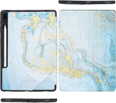 SaharaCase Samsung Galaxy Tab S8+ Protection Bundle, Multi-Angle Folio Case with Tempered Glass Screen, Blue Marble