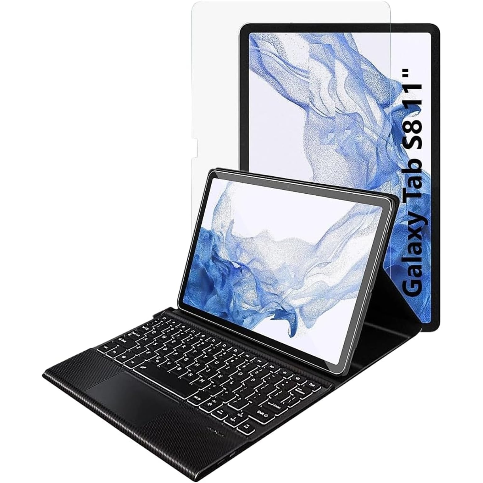 SaharaCase Samsung Galaxy Tab S8+ Protection Bundle, Keyboard Case with Tempered Glass Screen, Black