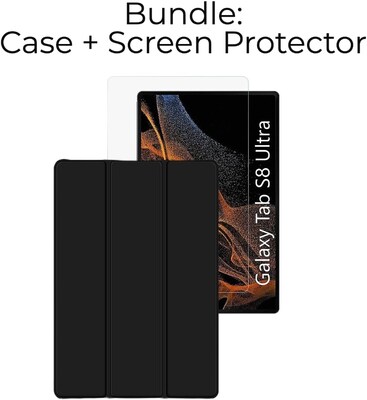 SaharaCase Samsung Galaxy Tab S8 Ultra Protection Bundle, Folio Case with Tempered Glass Screen, Clear/Black