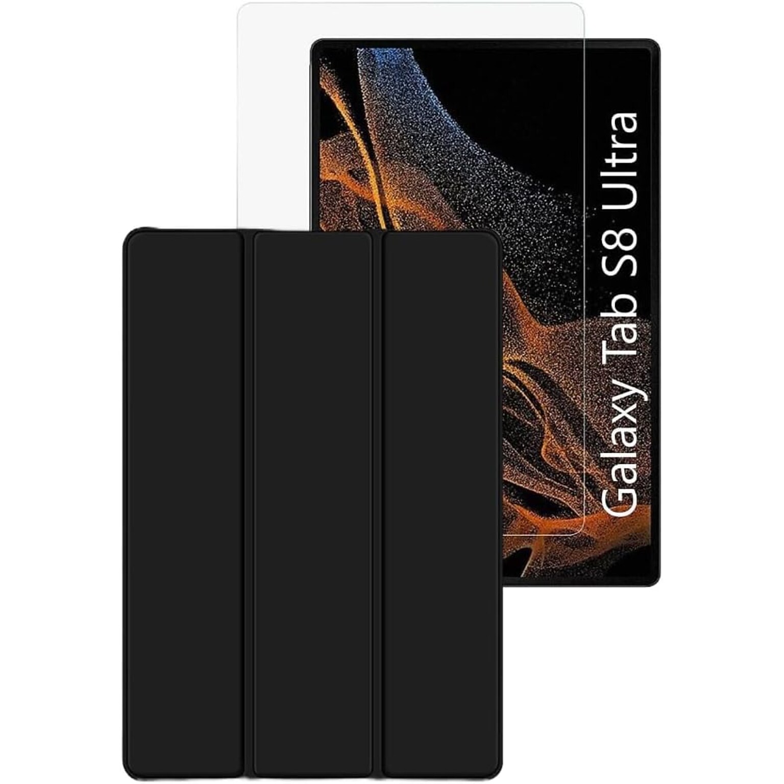 SaharaCase Samsung Galaxy Tab S8 Ultra Protection Bundle, Folio Case with Tempered Glass Screen, Clear/Black