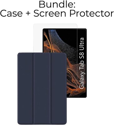 SaharaCase Samsung Galaxy Tab S8 Ultra Protection Bundle, Folio Case with Tempered Glass Screen, Clear/Navy Blue