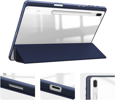 SaharaCase Samsung Galaxy Tab S8 Ultra Protection Bundle, Folio Case with Tempered Glass Screen, Clear/Navy Blue