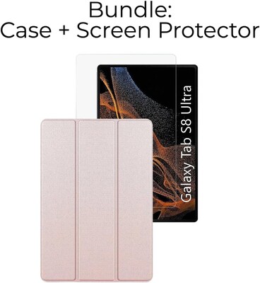 SaharaCase Samsung Galaxy Tab S8 Ultra Protection Bundle, Folio Case with Tempered Glass Screen, Clear/Pink