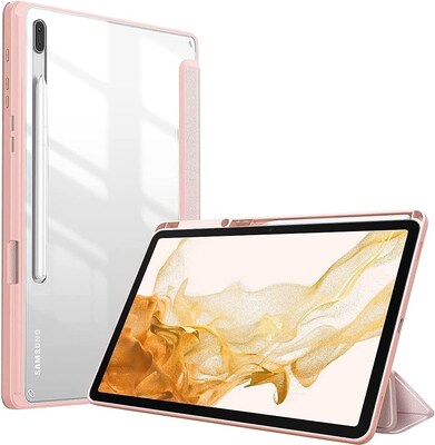 SaharaCase Samsung Galaxy Tab S8 Ultra Protection Bundle, Folio Case with Tempered Glass Screen, Clear/Pink