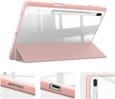 SaharaCase Samsung Galaxy Tab S8 Ultra Protection Bundle, Folio Case with Tempered Glass Screen, Clear/Pink