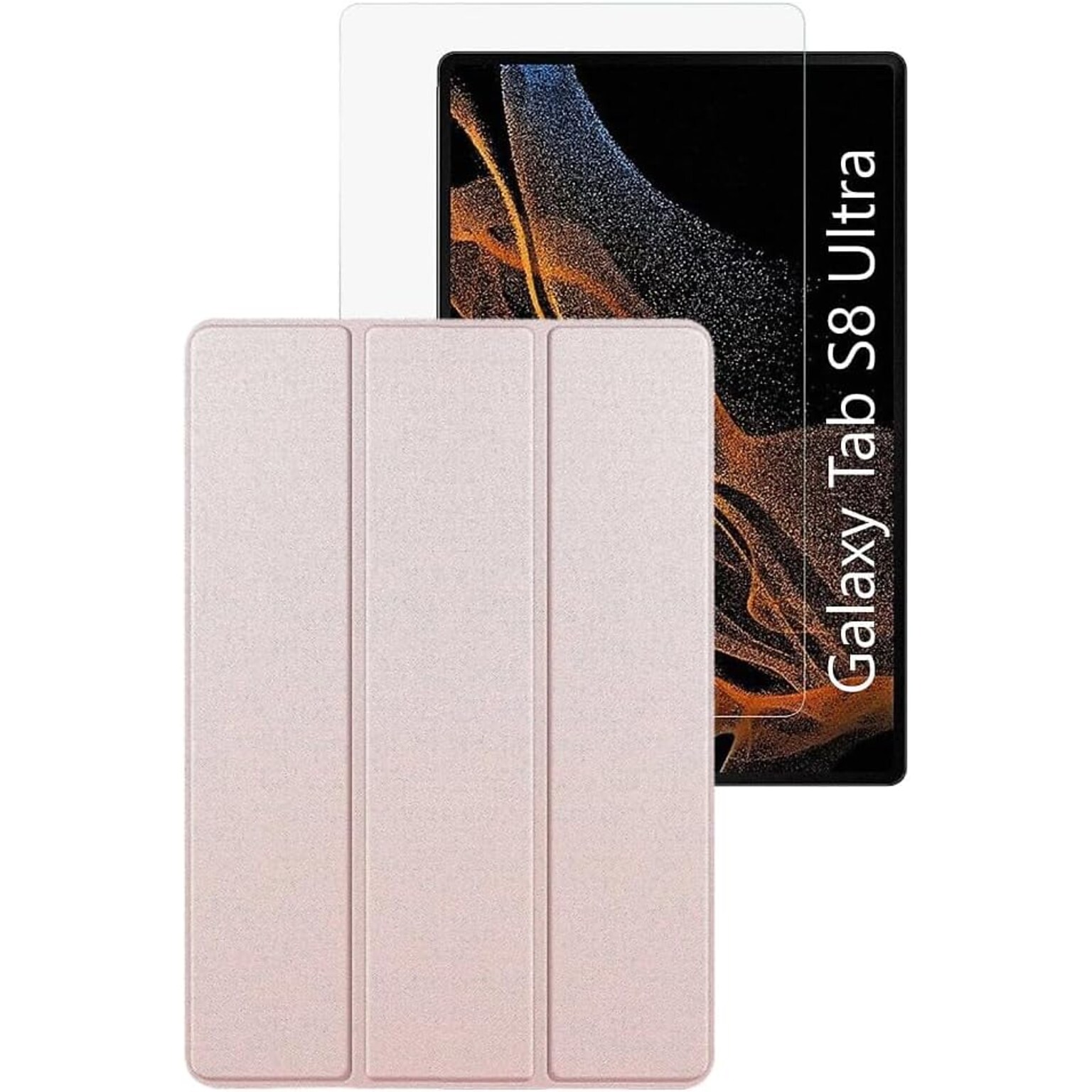 SaharaCase Samsung Galaxy Tab S8 Ultra Protection Bundle, Folio Case with Tempered Glass Screen, Clear/Pink