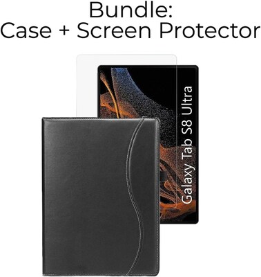 SaharaCase Samsung Galaxy Tab S8 Ultra Protection Bundle, Business Series Case with Tempered Glass Screen, Black