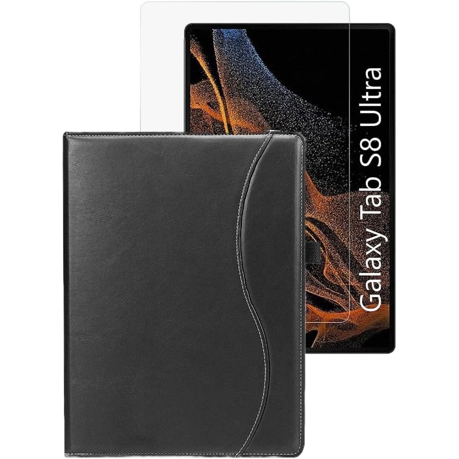 SaharaCase Samsung Galaxy Tab S8 Ultra Protection Bundle, Business Series Case with Tempered Glass Screen, Black