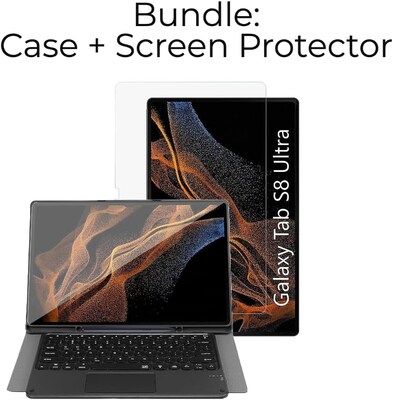 SaharaCase Samsung Galaxy Tab S8 Ultra Protection Bundle, Keyboard Case with Tempered Glass Screen, Black