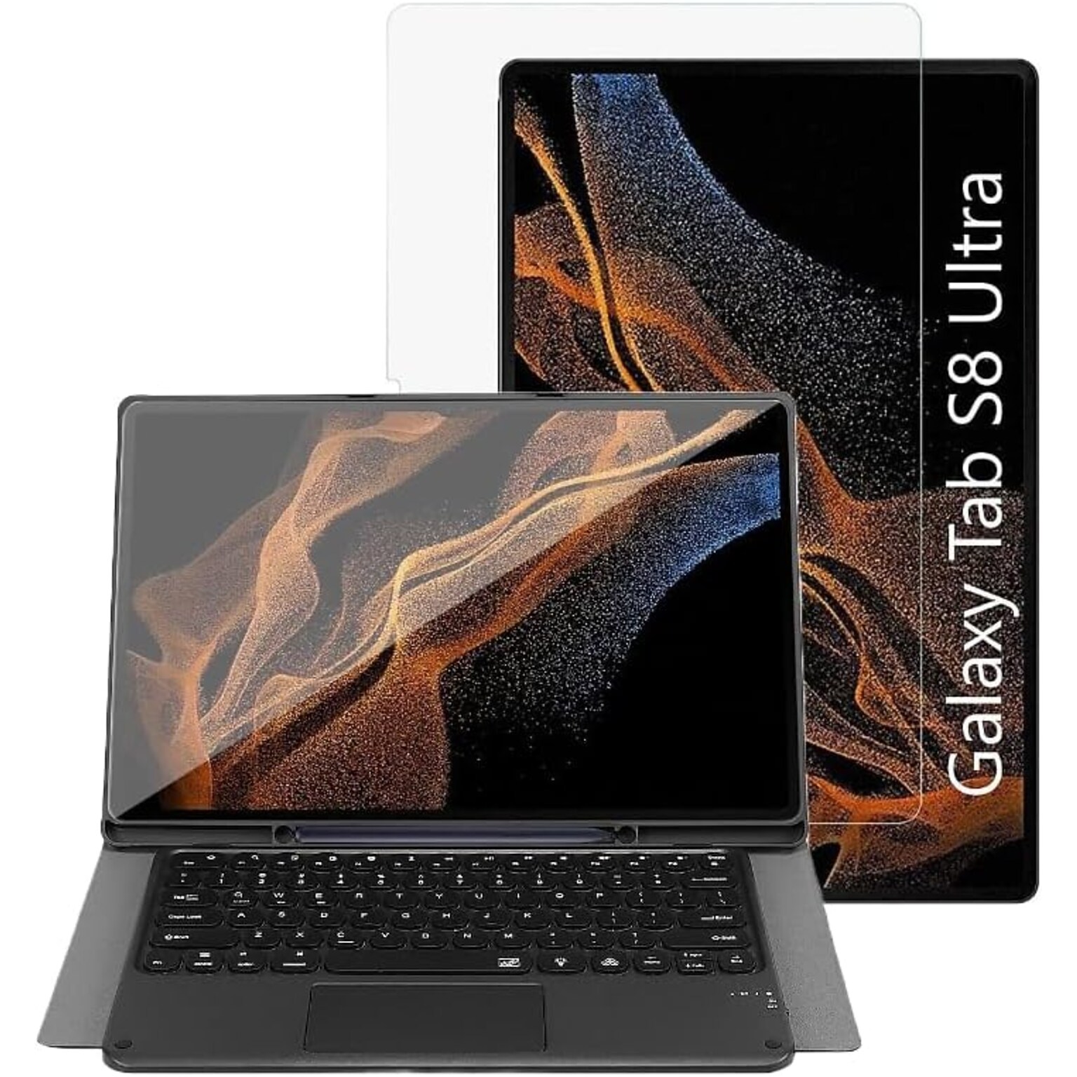 SaharaCase Samsung Galaxy Tab S8 Ultra Protection Bundle, Keyboard Case with Tempered Glass Screen, Black