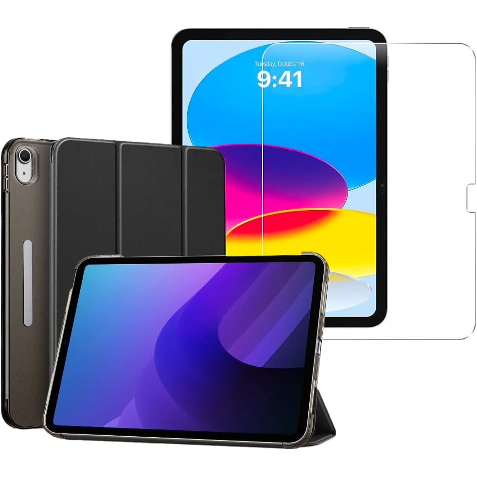 SaharaCase Apple 10.9 iPad (10th Gen) Protection Bundle, AirShield Folio Case with Tempered Glass Screen, Black