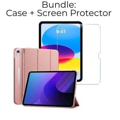 SaharaCase Apple 10.9 iPad (10th Gen 2022) Protection Bundle, AirShield Folio Case with Tempered Glass Screen, Rose Gold