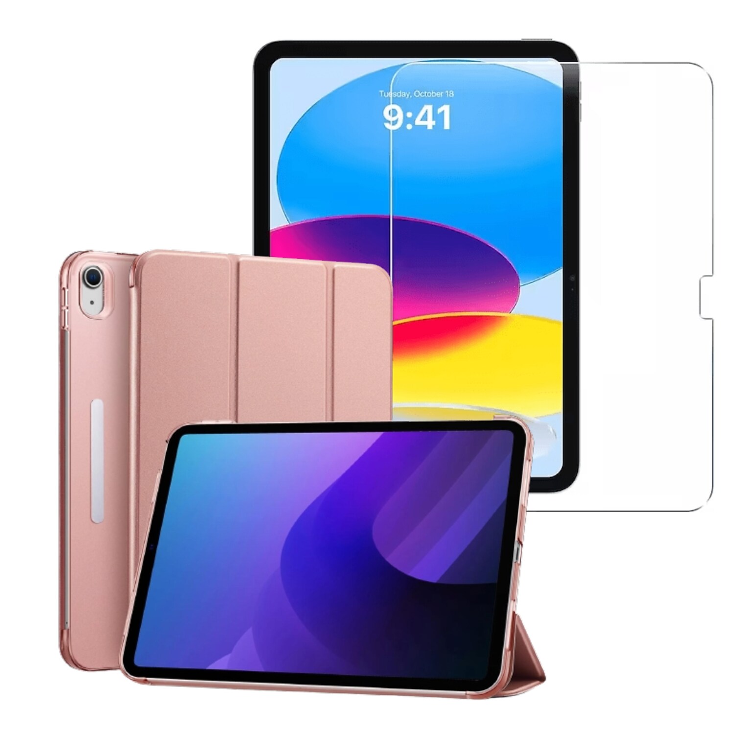 SaharaCase Apple 10.9 iPad (10th Gen 2022) Protection Bundle, AirShield Folio Case with Tempered Glass Screen, Rose Gold