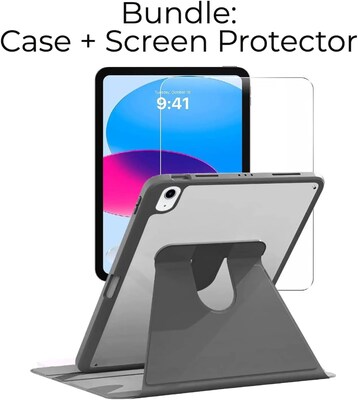 SaharaCase Apple 10.9 iPad (10th Generation) Protection Bundle, Rotating Folio Case with Tempered Glass Screen, Black