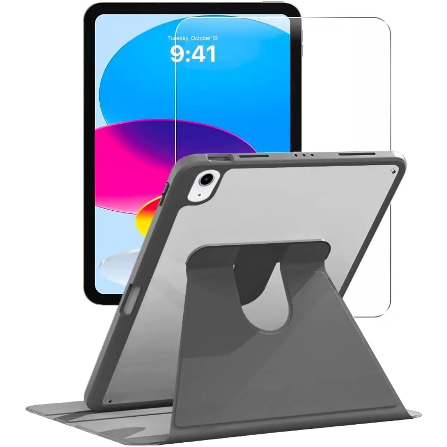 SaharaCase Apple 10.9 iPad (10th Generation) Protection Bundle, Rotating Folio Case with Tempered Glass Screen, Black