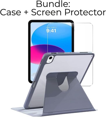 SaharaCase Apple 10.9 iPad (10th Gen) Protection Bundle, Rotating Folio Case with Tempered Glass Screen, Shadow Purple Gray