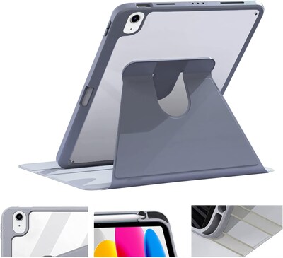 SaharaCase Apple 10.9" iPad (10th Gen) Protection Bundle, Rotating Folio Case with Tempered Glass Screen, Shadow Purple Gray