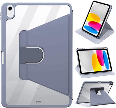 SaharaCase Apple 10.9" iPad (10th Gen) Protection Bundle, Rotating Folio Case with Tempered Glass Screen, Shadow Purple Gray