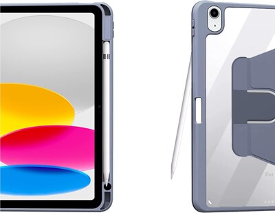 SaharaCase Apple 10.9" iPad (10th Gen) Protection Bundle, Rotating Folio Case with Tempered Glass Screen, Shadow Purple Gray