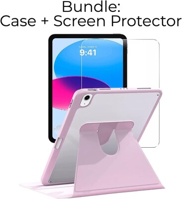 SaharaCase Apple 10.9 iPad (10th Generation) Protection Bundle, Rotating Folio Case with Tempered Glass Screen, Pink