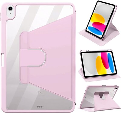 SaharaCase Apple 10.9" iPad (10th Generation) Protection Bundle, Rotating Folio Case with Tempered Glass Screen, Pink