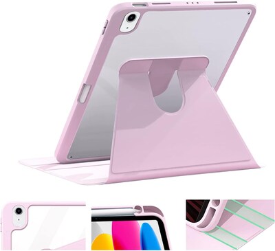 SaharaCase Apple 10.9" iPad (10th Generation) Protection Bundle, Rotating Folio Case with Tempered Glass Screen, Pink