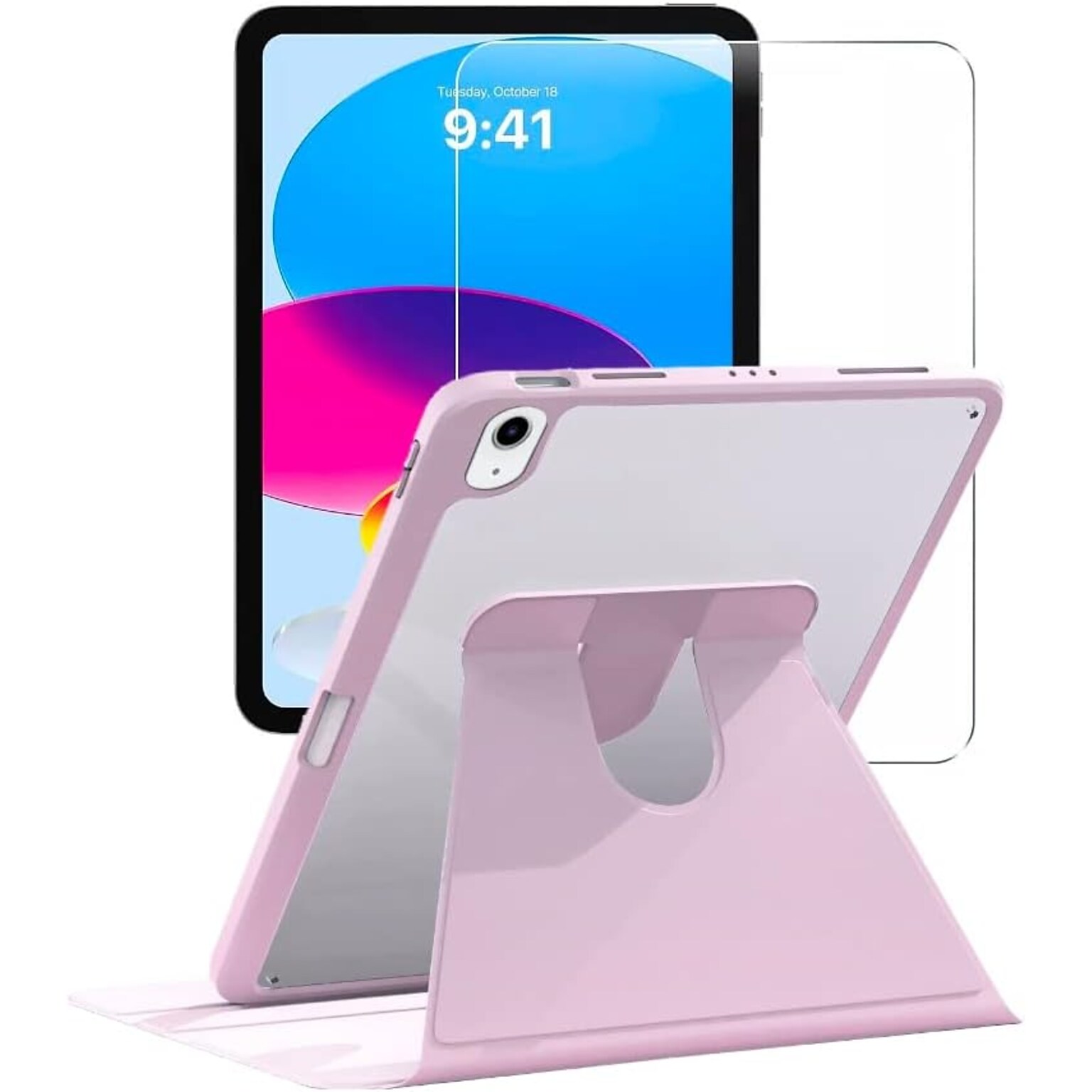 SaharaCase Apple 10.9 iPad (10th Generation) Protection Bundle, Rotating Folio Case with Tempered Glass Screen, Pink