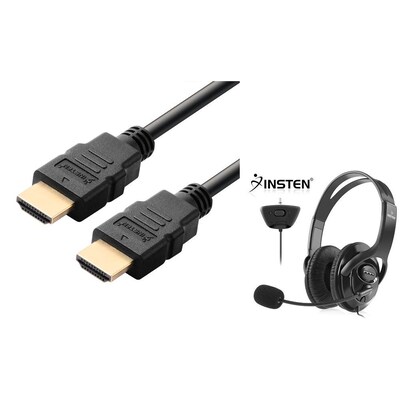 Insten Black Headset With Noise Canceling Microphone+6Ft M/M HDMI Cable For Xbox 360