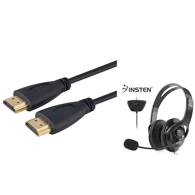 Insten Black Game Live Headset Headphone+3Ft 1m 1.3 HDMI Cable 1080P For Xbox 360 Live