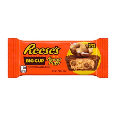 Reeses King Size Peanut Butter Chocolate Milk Chocolate with Reeses Puffs Candy Bar, 38.4 oz., 16/