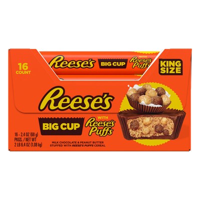 Reese's King Size Peanut Butter Chocolate Milk Chocolate with Reese's Puffs Candy Bar, 38.4 oz., 16/Box (246-01182)