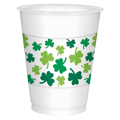 Amscan St. Patricks Day Shamrock Cups, 4.5 x 3.75, 16oz., Plastic, 2/Pack, 25 Per Pack (420142)